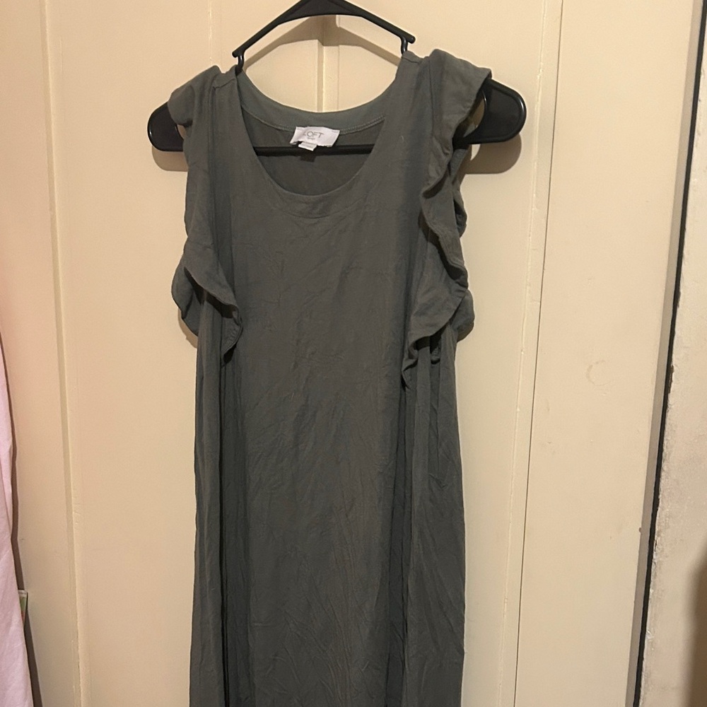 LOFT Ruffled Green Midi Dress
